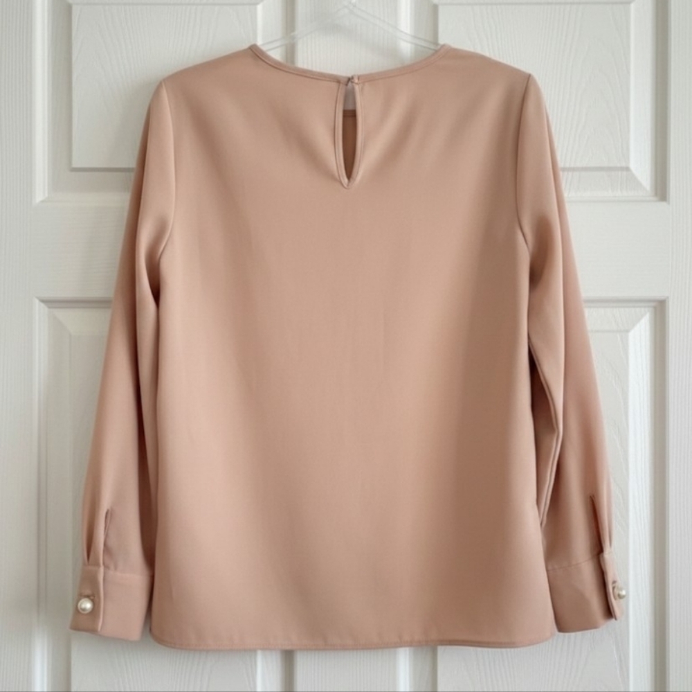 ZARA Cream Sheer V-Neck Blouse Pearl Cuff Sleeve Size S - Picture 3 of 10